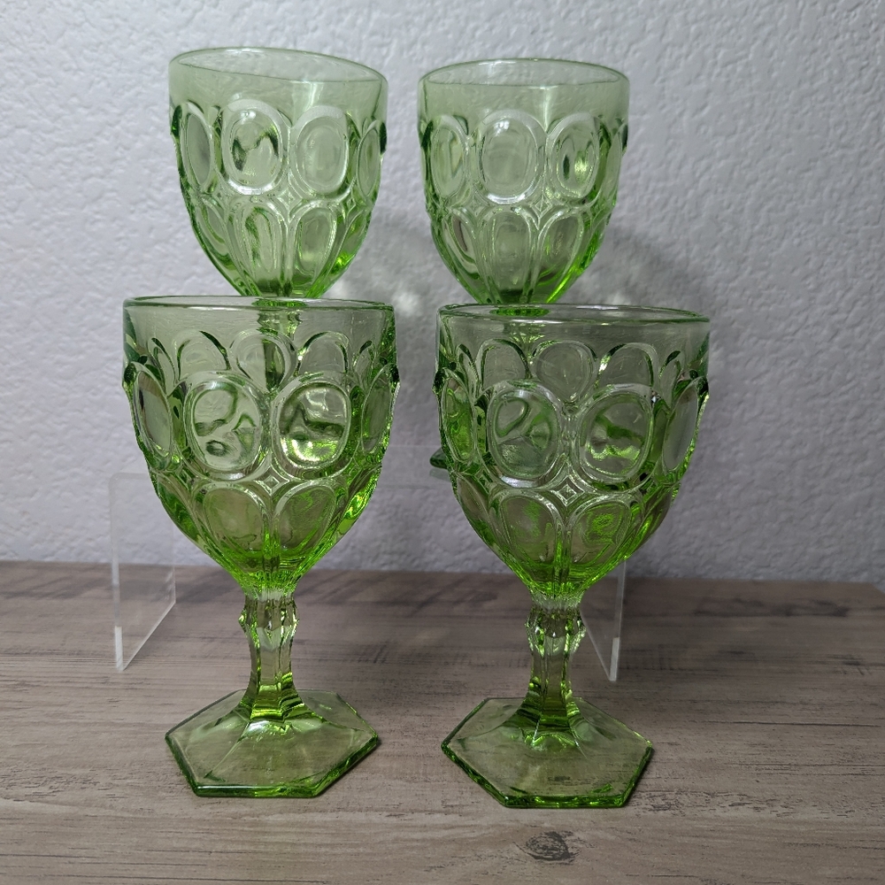 Vintage Fostoria Moonstone Green Goblets Set Of 4
